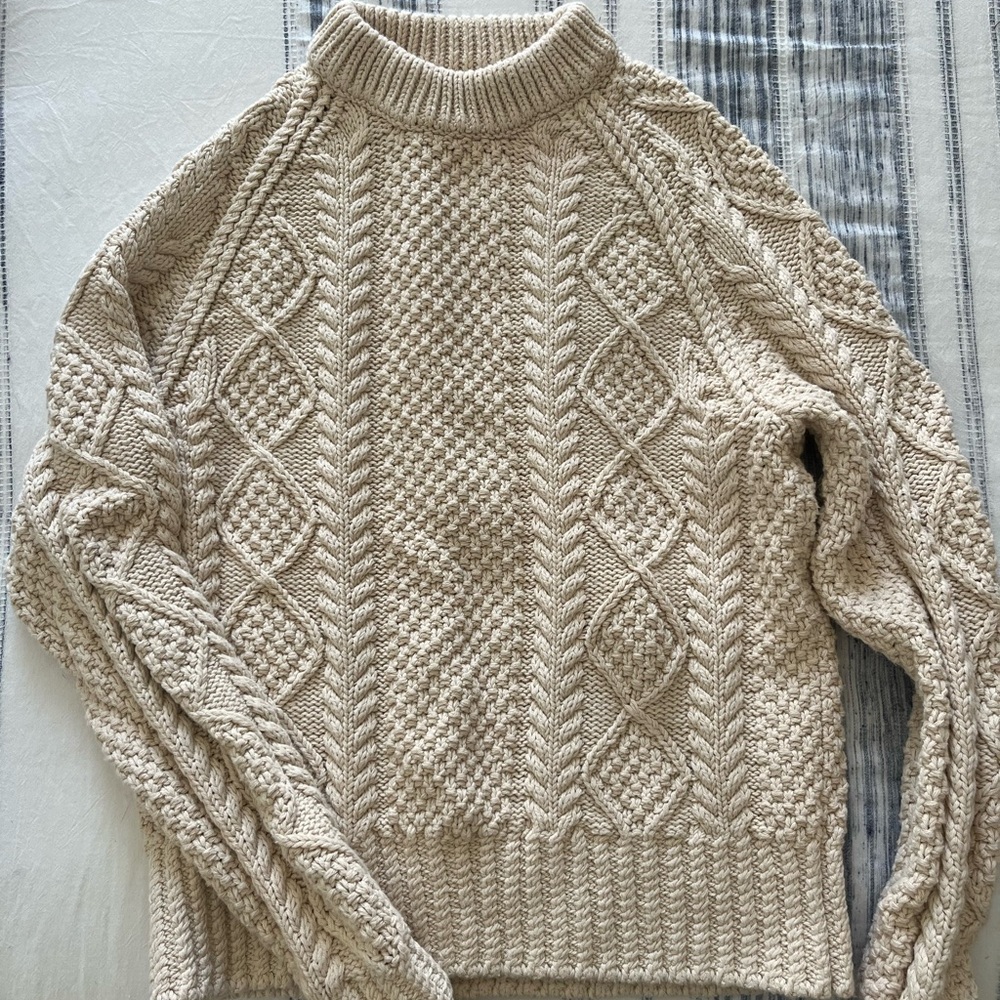 L.L. Bean 100% Cotton Cozy Cable Knit Sweater in Beige